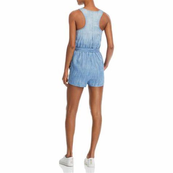 Chambray Side-Stripe Romper - Picture 2 of 4